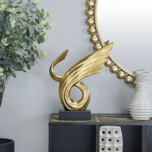 15" Gold Porcelain Abstract Wing Sculpture With Black Base