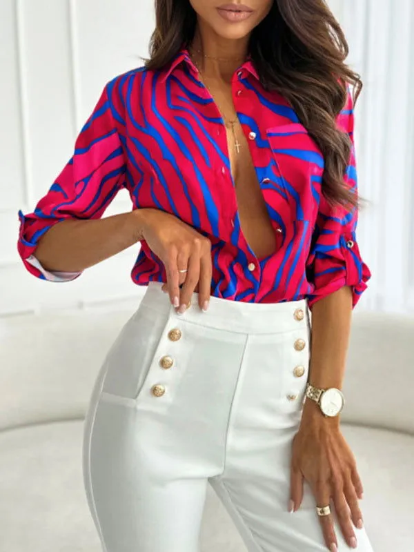 70's Inspired Print Long Sleeve Collared Shirts