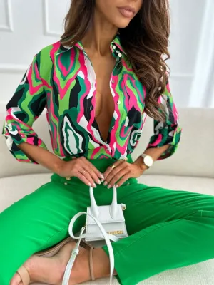 70's Inspired Print Long Sleeve Collared Shirts