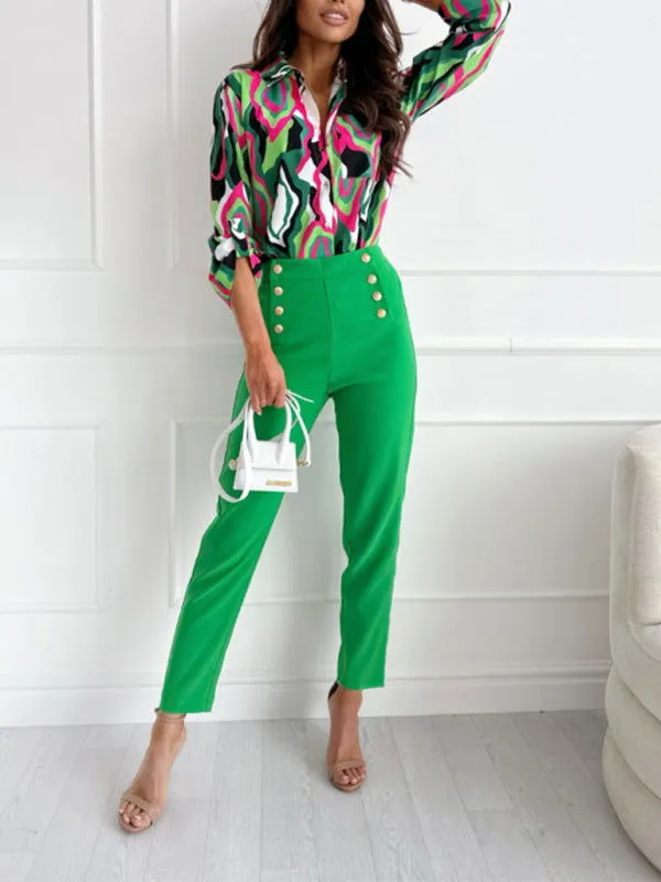 70's Inspired Print Long Sleeve Collared Shirts
