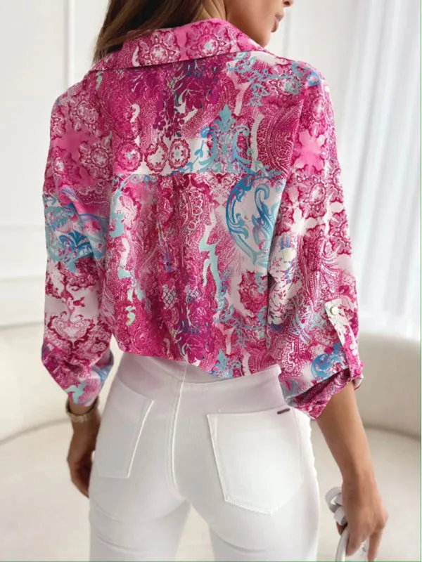 70's Inspired Print Long Sleeve Collared Shirts