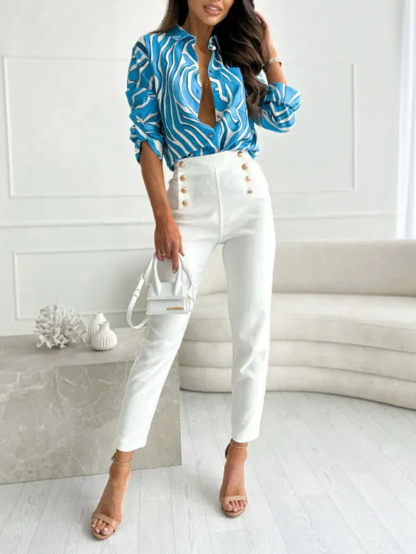 70's Inspired Print Long Sleeve Collared Shirts