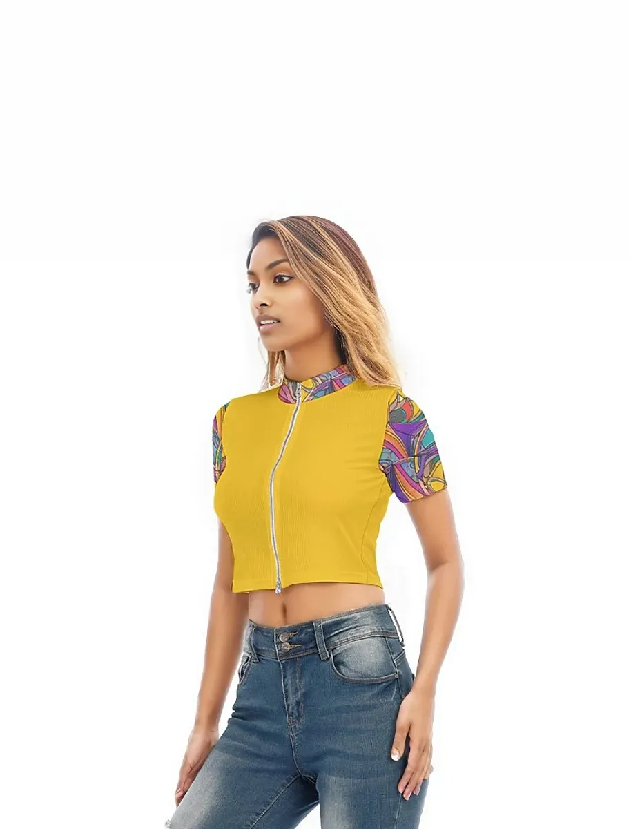 Abstract Urbania Women's Short Sleeve T-shirt With Two-way Zipper