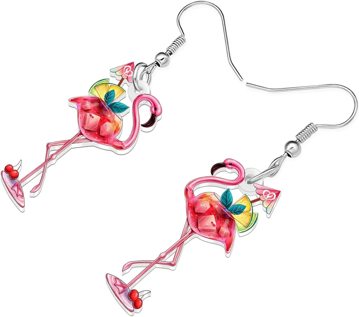 Acrylic Hot Pink Cute Flamingo Earrings Tropical Birds Animals Novelty Dangle Jewelry For Women Bird Lovers Hawaiian Charms Gifts