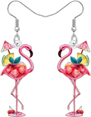 Acrylic Hot Pink Cute Flamingo Earrings Tropical Birds Animals Novelty Dangle Jewelry For Women Bird Lovers Hawaiian Charms Gifts