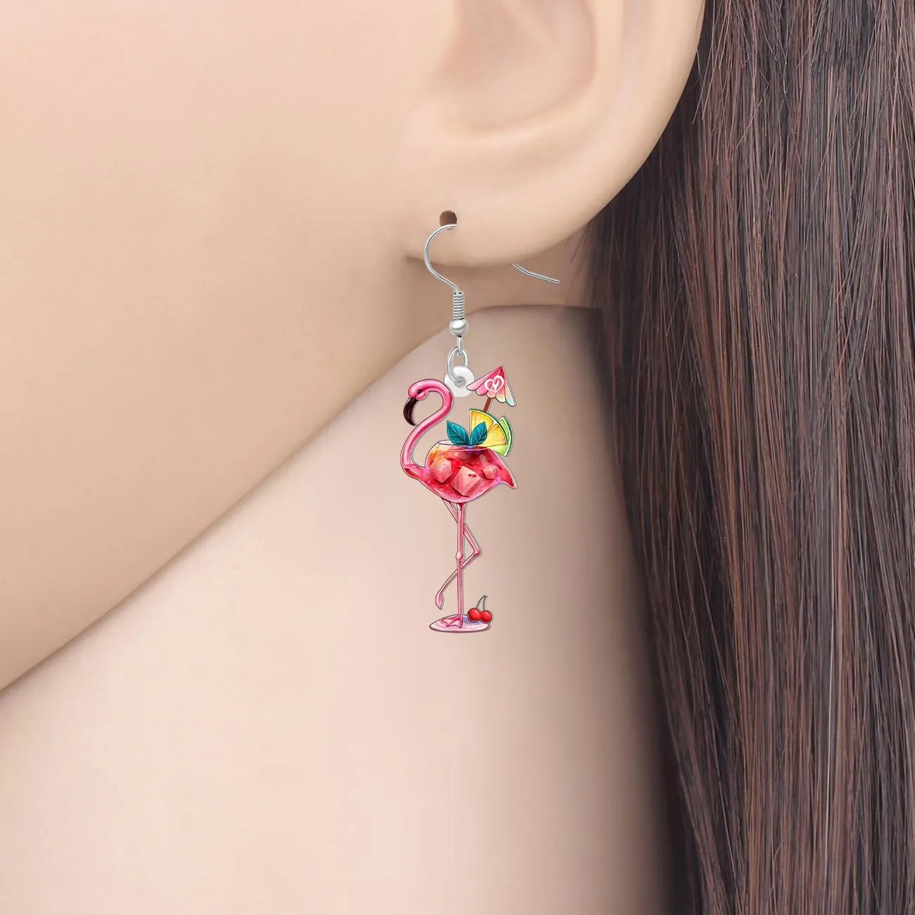 Acrylic Hot Pink Cute Flamingo Earrings Tropical Birds Animals Novelty Dangle Jewelry For Women Bird Lovers Hawaiian Charms Gifts