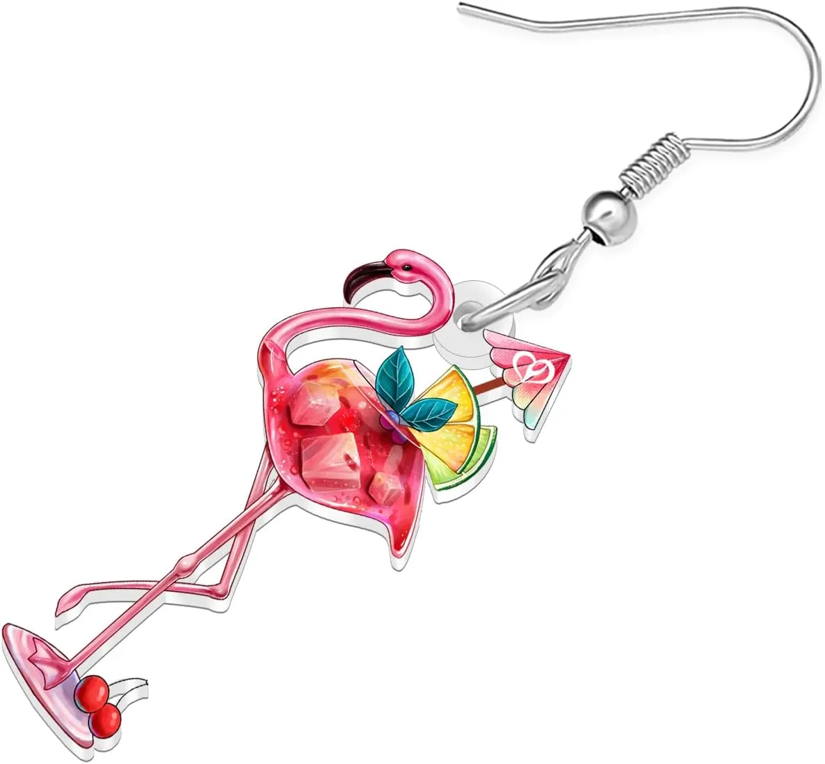 Acrylic Hot Pink Cute Flamingo Earrings Tropical Birds Animals Novelty Dangle Jewelry For Women Bird Lovers Hawaiian Charms Gifts