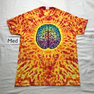 Adult Medium Tie-Dye Rainbow Brain Tee in Fire Colors