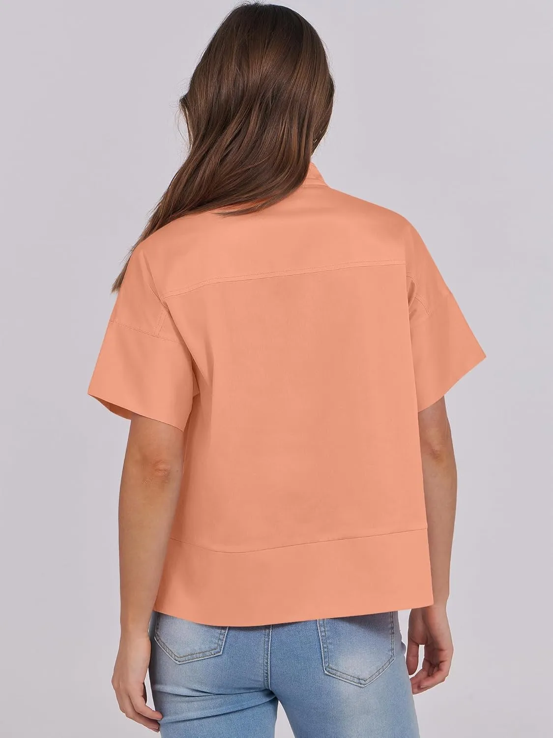 ANRABESS Women Short Sleeve Button Down Cropped Shirts Oversized Boxy Loose Fit Dressy Business Casual Office Work Top Blouse