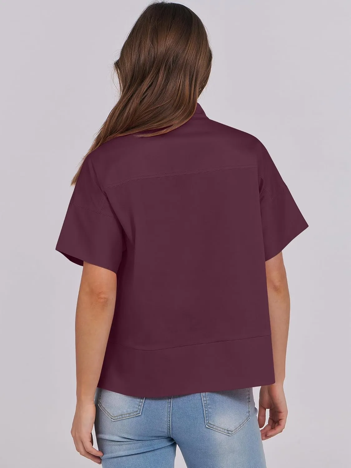 ANRABESS Women Short Sleeve Button Down Cropped Shirts Oversized Boxy Loose Fit Dressy Business Casual Office Work Top Blouse