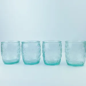 Authentic San Miguel Drinking Glasses 100% Recycled Short Glass - Set of 4 (14 oz) Flower