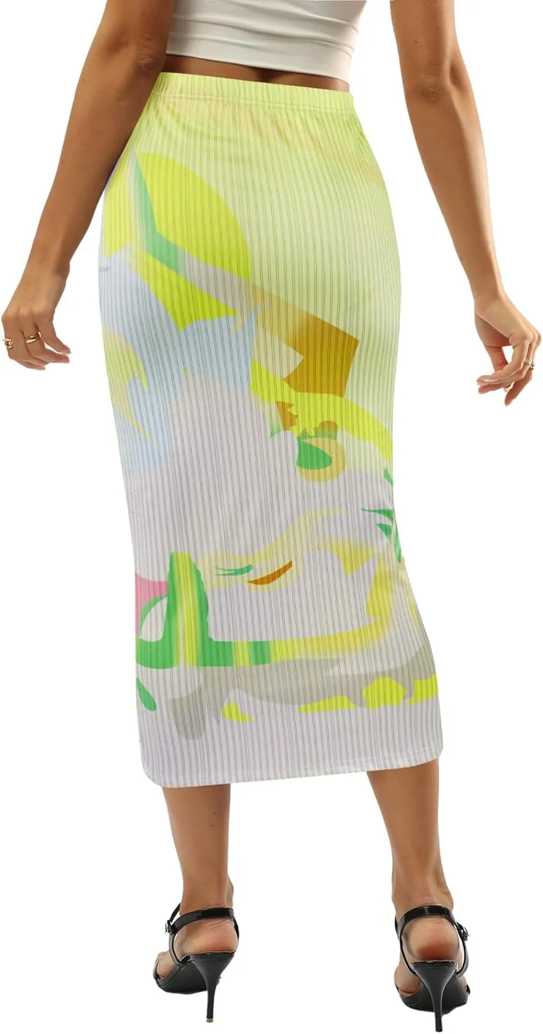 Avanova Women Floral Print Pencil Midi Skirt High Waisted Tight Bodycon Skirts