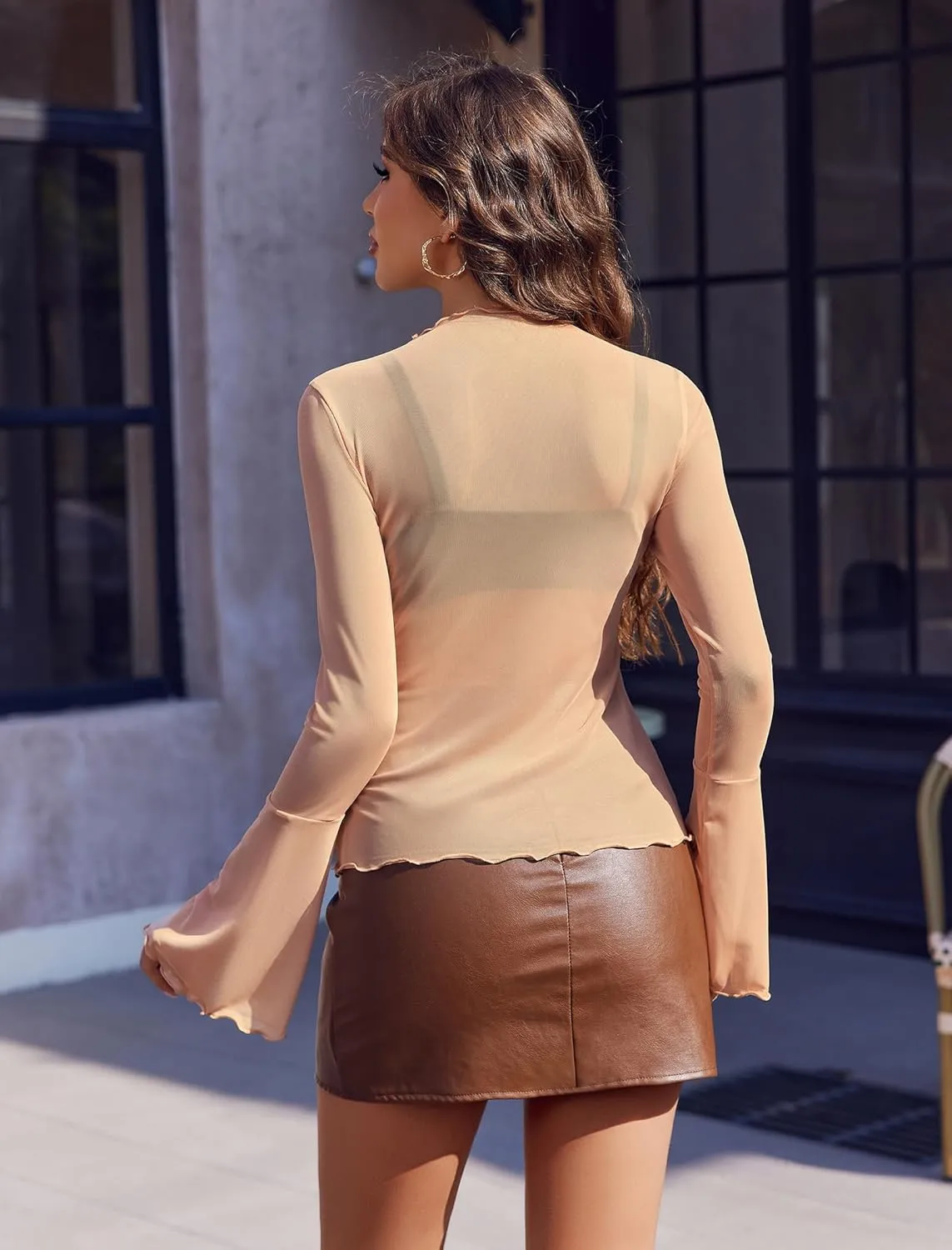 Avidlove Mesh Tops for Women Long Bell Sleeve Blouses Sexy Going Out Shirt Sheer Summer Outfits 2025