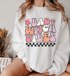 Bad Witch vibes halloween shirt, retro font halloween sweatshirt, funny Fall halloween shirt,retro groovy shirt