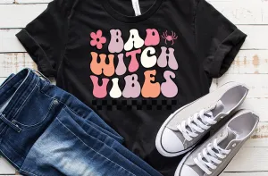 Bad Witch vibes halloween shirt,halloween sweatshirt, funny Fall halloween shirt,retro groovy shirt , Witch costume