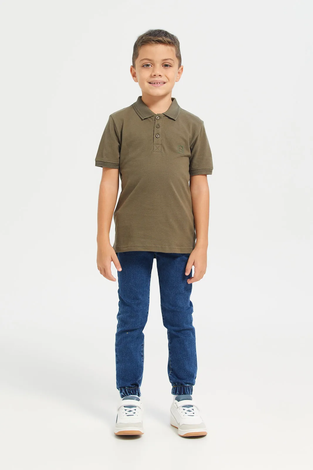 Boys Olive Embroidered Polo Shirt
