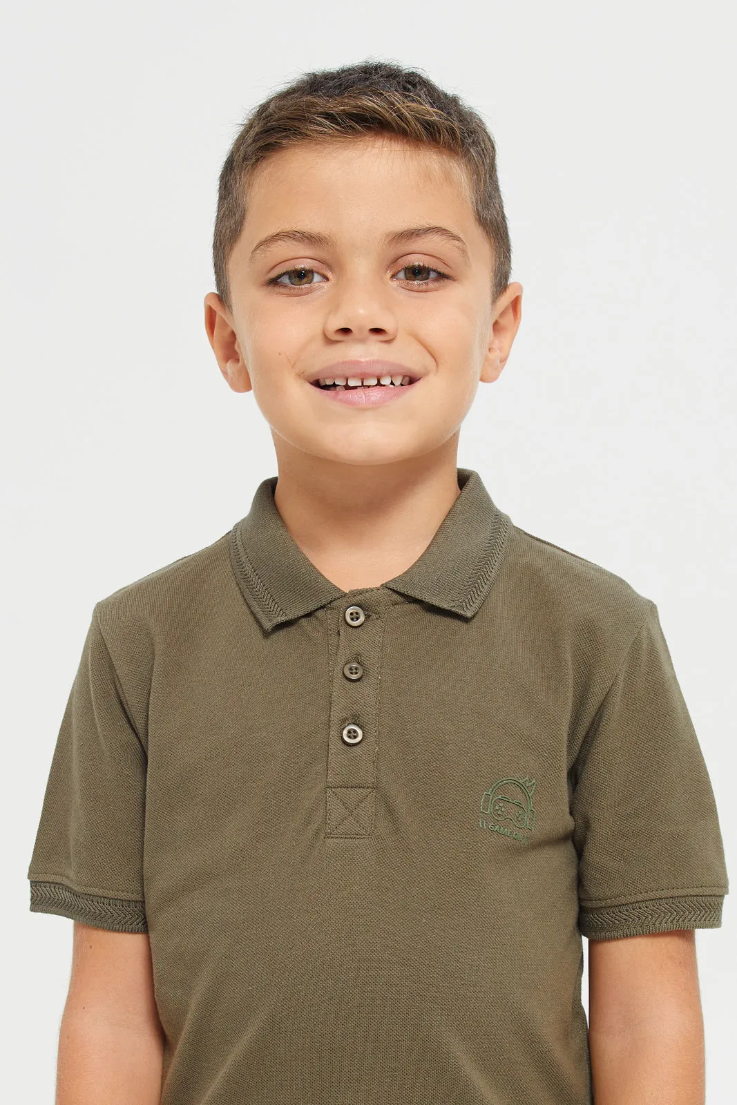 Boys Olive Embroidered Polo Shirt