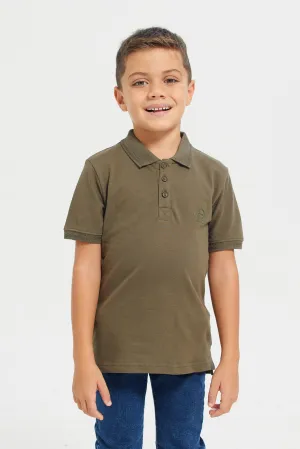 Boys Olive Embroidered Polo Shirt