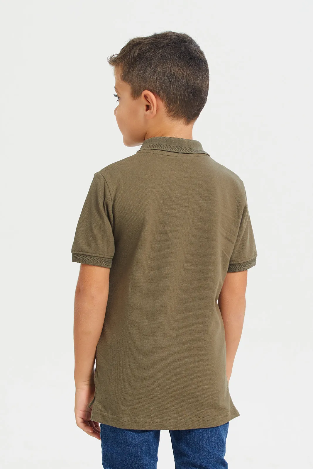 Boys Olive Embroidered Polo Shirt