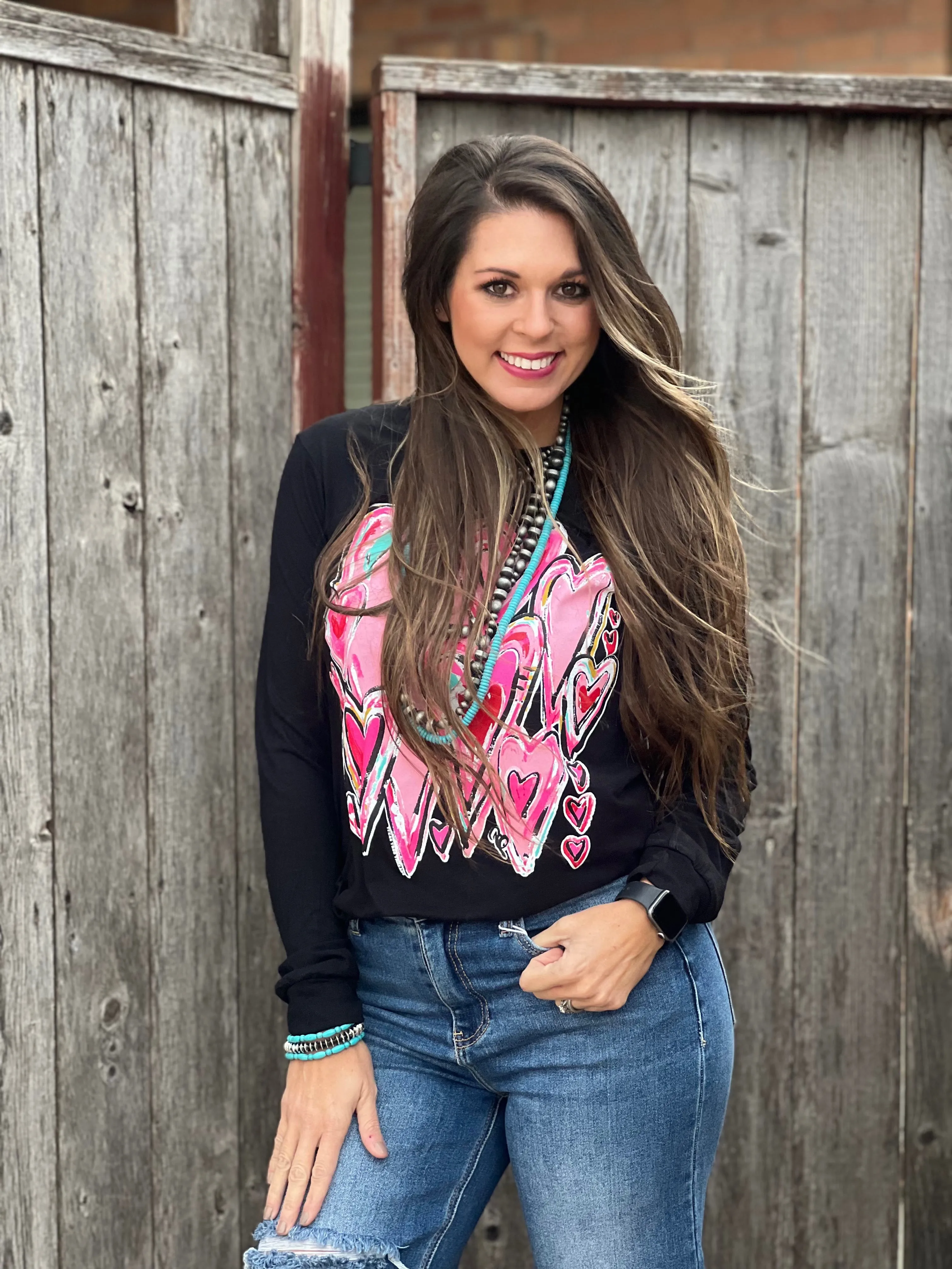 Texas True Threads Callies Black Long Sleeve Bunches of Love Tee