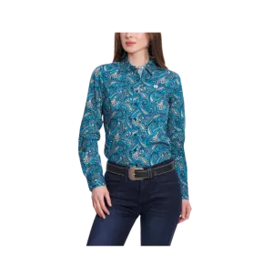 Cinch Women's Paisley Long Sleeve Western Turquoise & Navy Shirt