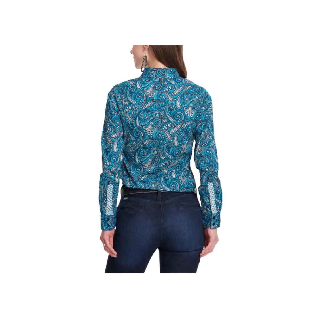 Cinch Women's Paisley Long Sleeve Western Turquoise & Navy Shirt