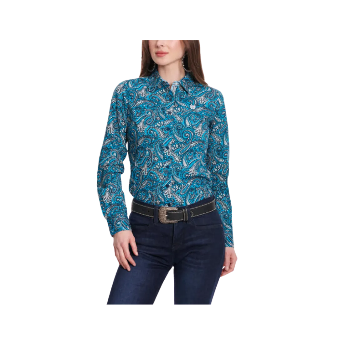 Cinch Women's Paisley Long Sleeve Western Turquoise & Navy Shirt