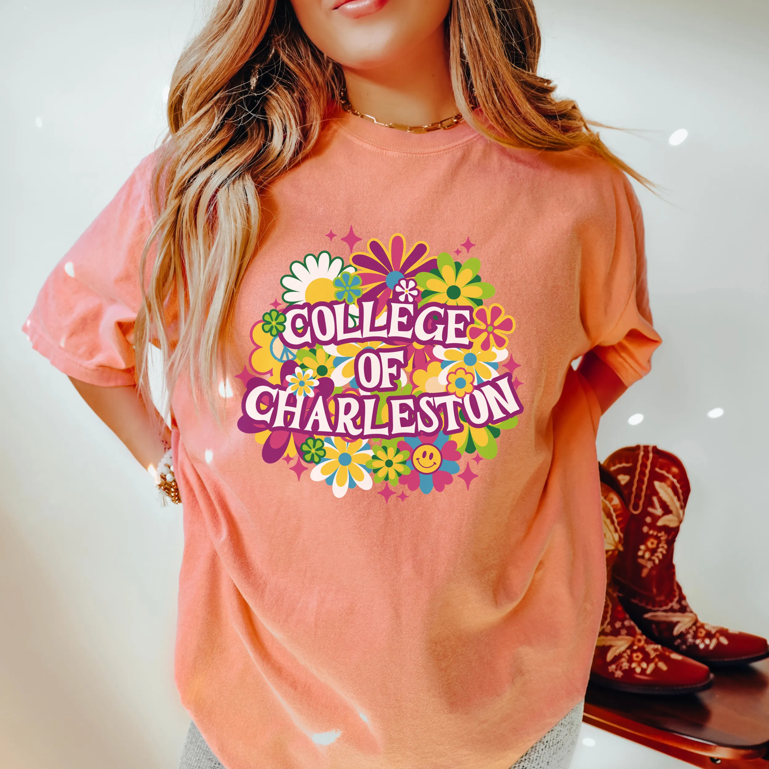 College of Charleston 'It's Groovy Baby" T-Shirt | C of C Cougars Unisex Garment-Dyed T-shirt | Retro Vibes for the Coolest Cougar Fan