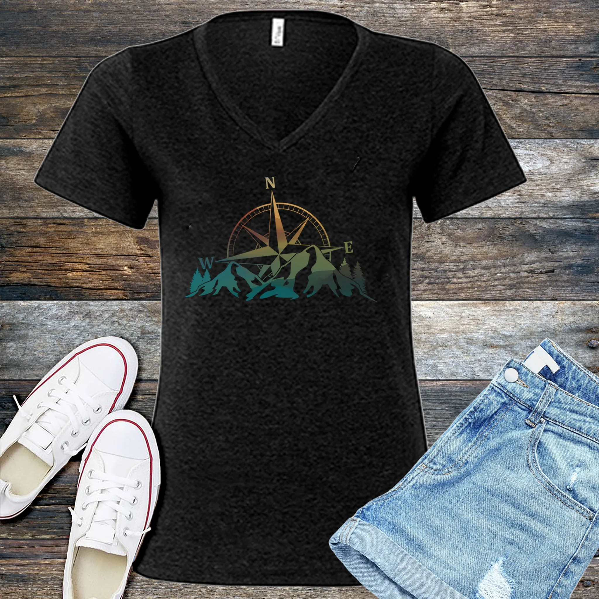 Colorful Mountain Compass V-Neck