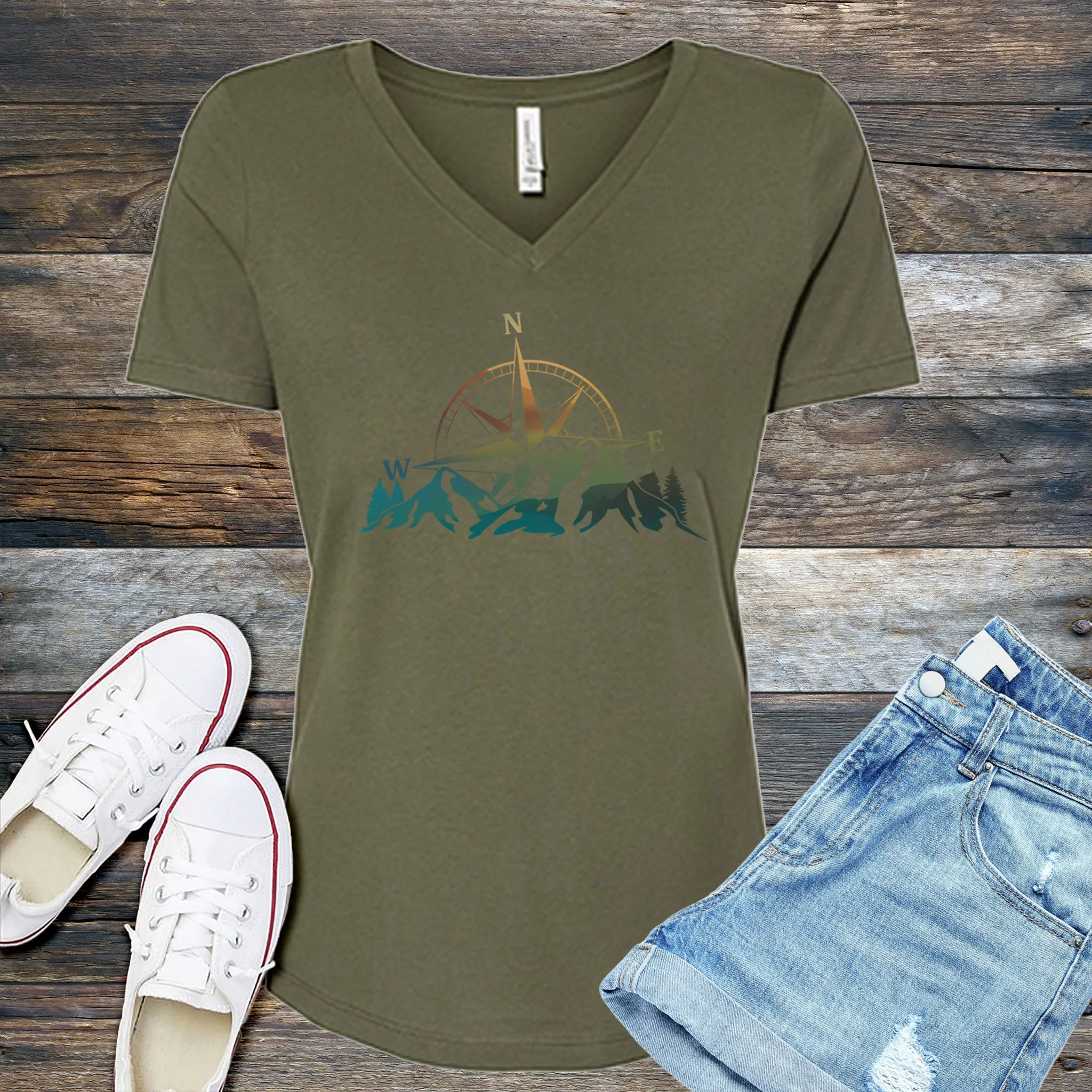Colorful Mountain Compass V-Neck