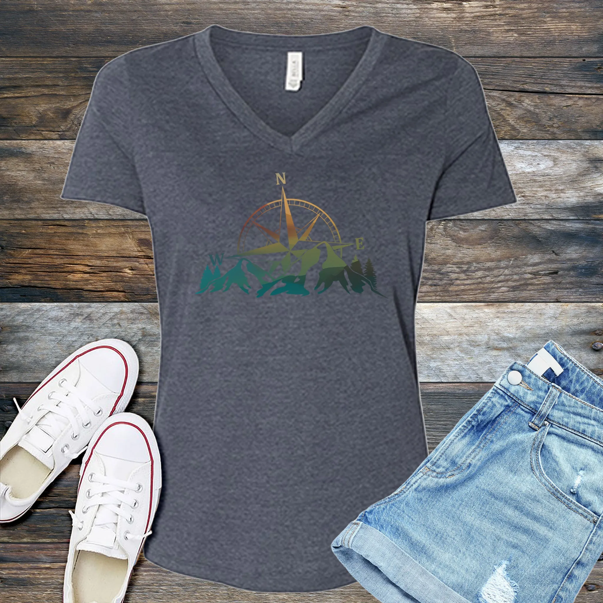 Colorful Mountain Compass V-Neck