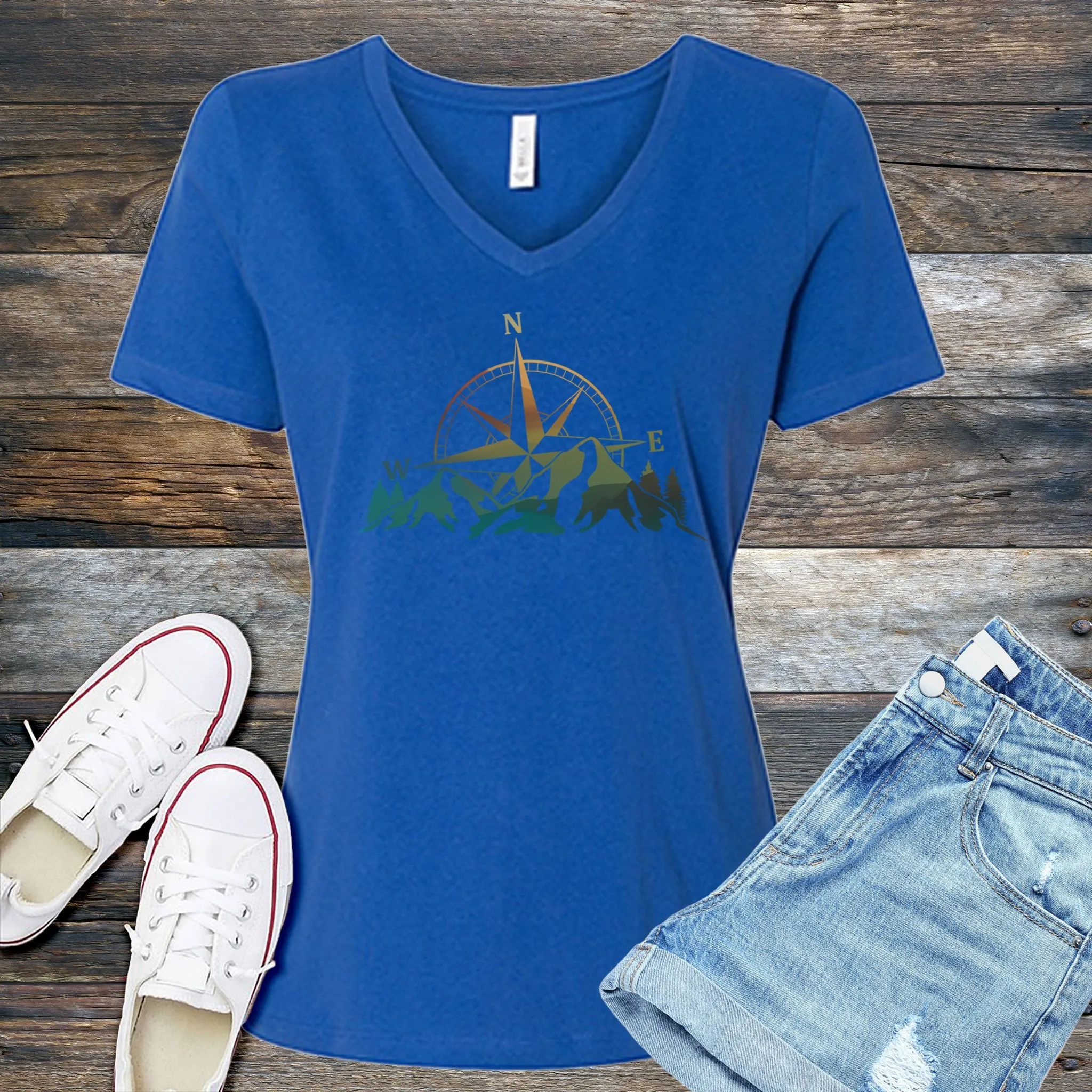 Colorful Mountain Compass V-Neck