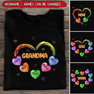 Colorful Sweet Heart Grandma Auntie Mom Kids Personalized T-shirt, Mother's Day Gift Shirt