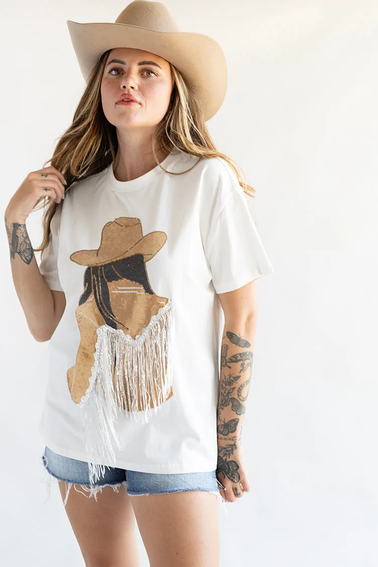 Cowgirl with Black Hair Bling Top