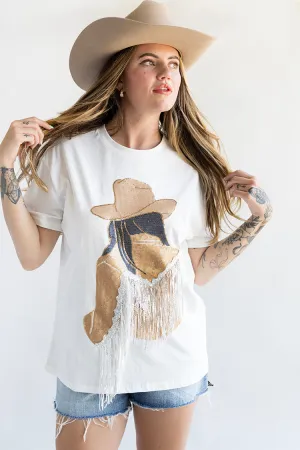 Cowgirl with Black Hair Bling Top