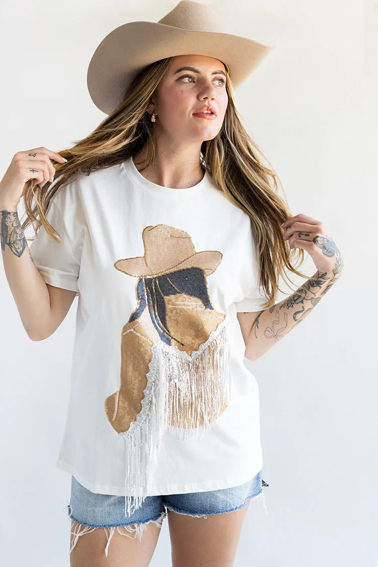 Cowgirl with Black Hair Bling Top