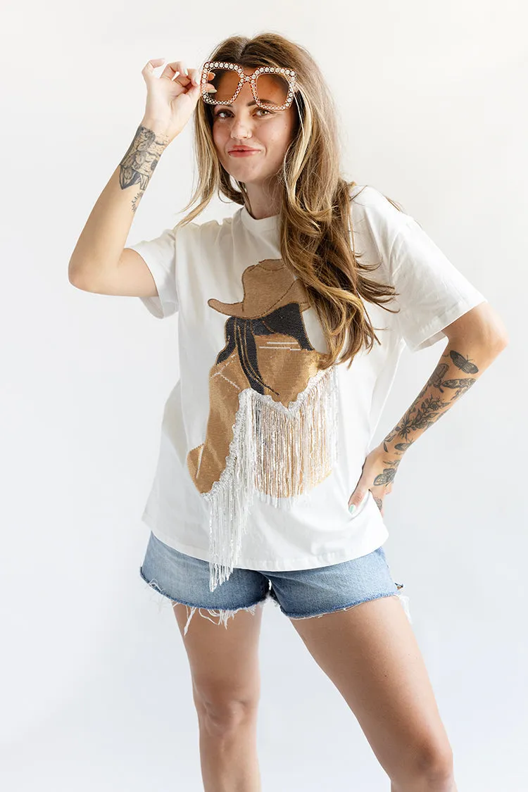 Cowgirl with Black Hair Bling Top