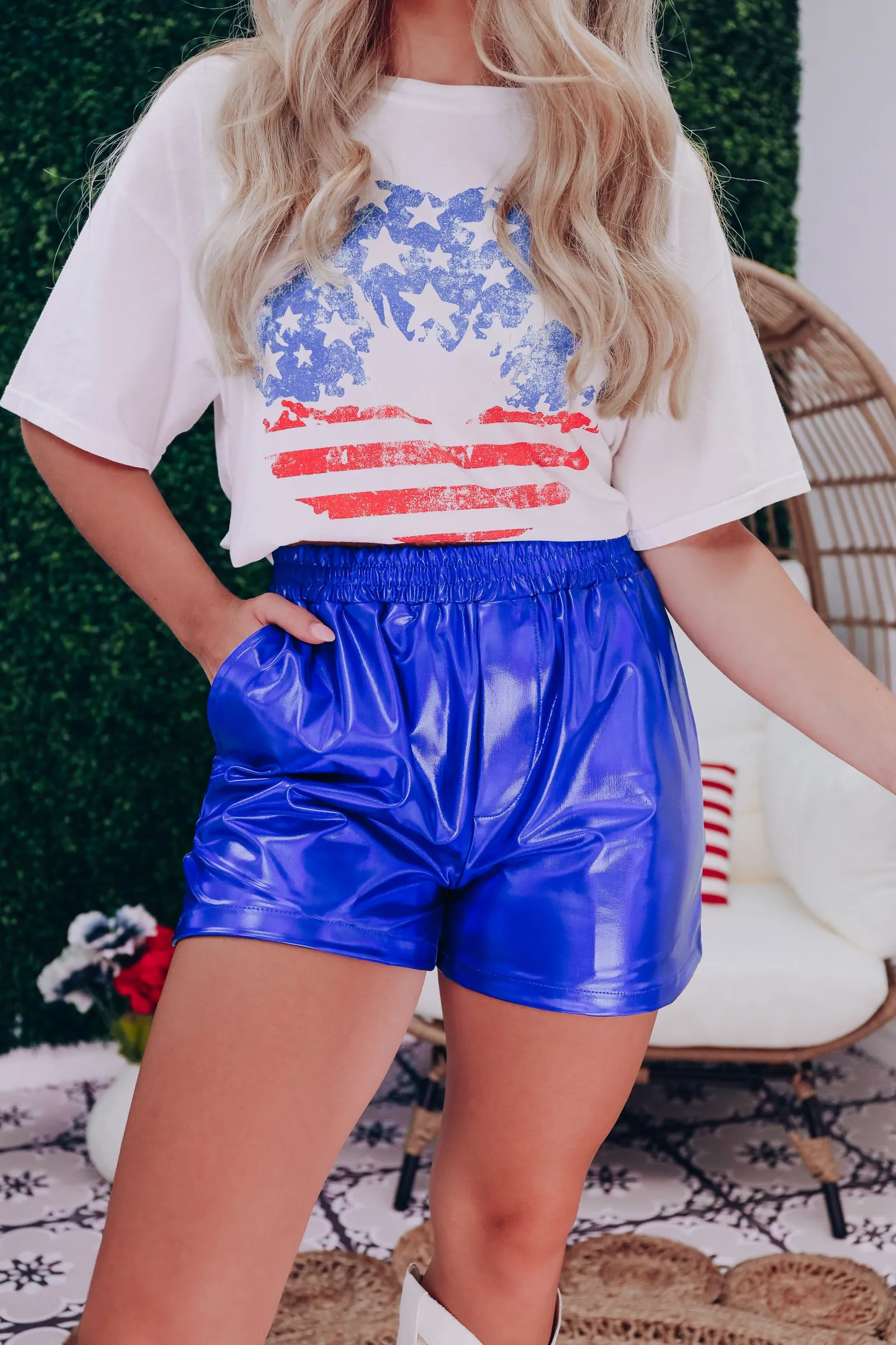 Crissy Metallic Shorts - Blue