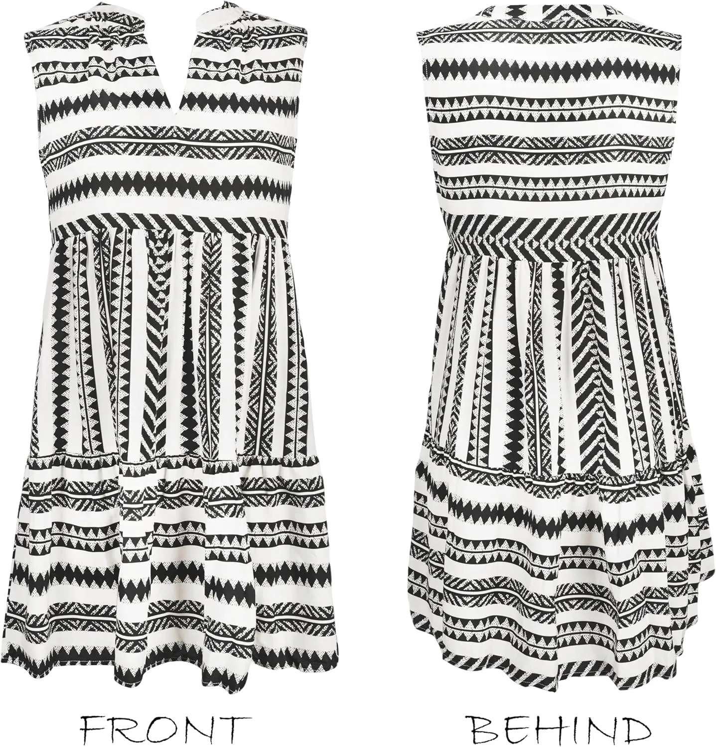 CUPSHE Women's Ruffle Beach Mini Dress Split V Neck A Line Sleeveless Geometric Stripe Tropical Leaf Pattern Summer Dresses