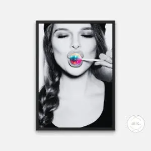 Disco Ball Lollipop Poster INSTANT DOWNLOAD Art Print, Disco Ball Poster, Indie Room Décor, Black And White Neon Wall Decor, Rock’N’Roll Art, Lollipop