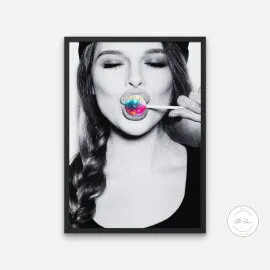 Disco Ball Lollipop Poster INSTANT DOWNLOAD Art Print, Disco Ball Poster, Indie Room Décor, Black And White Neon Wall Decor, Rock’N’Roll Art, Lollipop