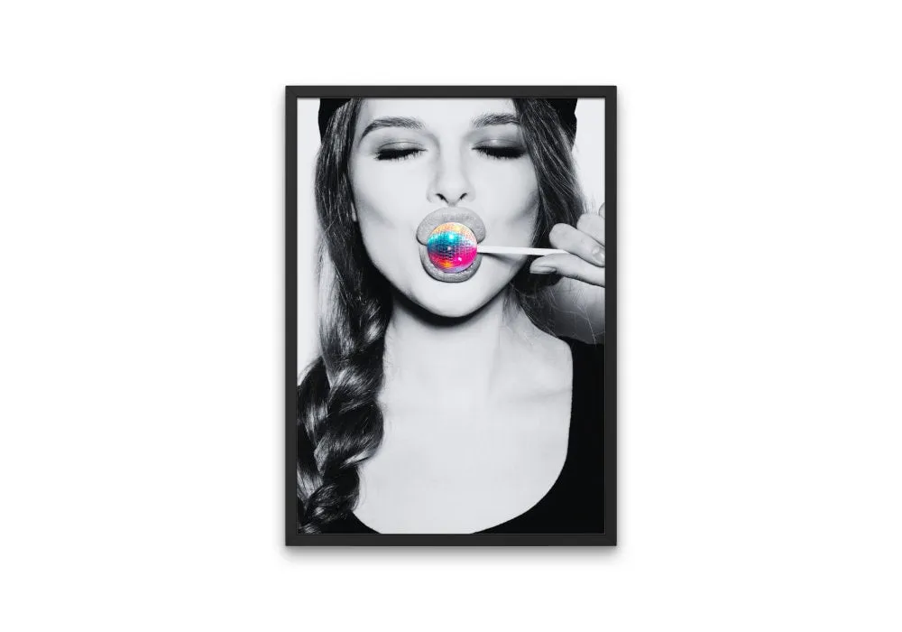 Disco Ball Lollipop Poster INSTANT DOWNLOAD Art Print, Disco Ball Poster, Indie Room Décor, Black And White Neon Wall Decor, Rock’N’Roll Art, Lollipop