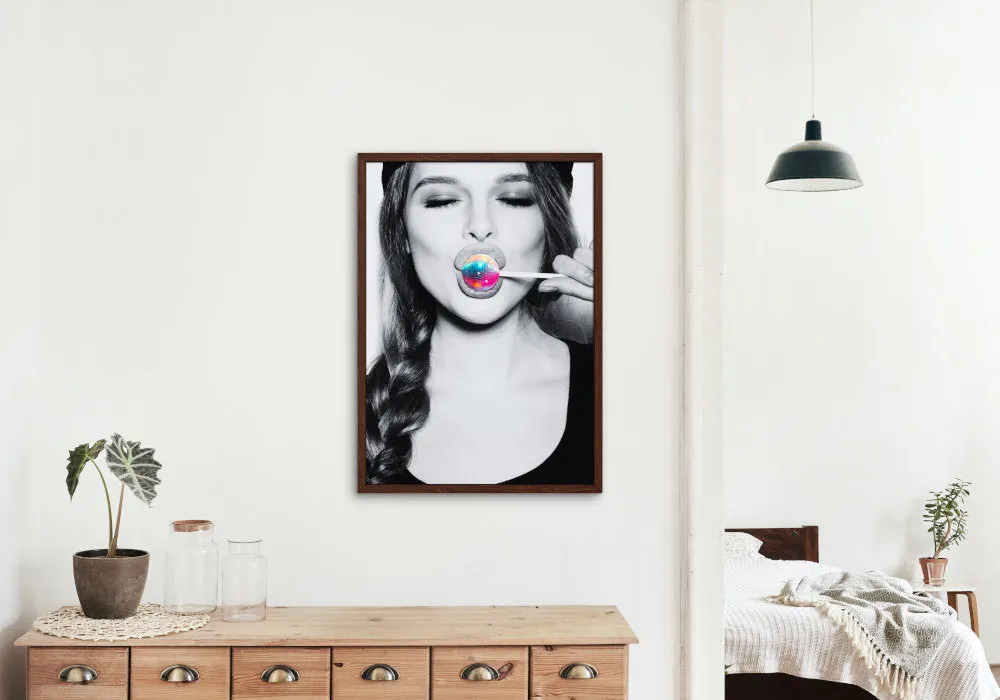 Disco Ball Lollipop Poster INSTANT DOWNLOAD Art Print, Disco Ball Poster, Indie Room Décor, Black And White Neon Wall Decor, Rock’N’Roll Art, Lollipop