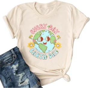 Earth Day Shirt for Women Every Day Earth Day Shirt Environmental Nature Lover Short Sleeve Tops