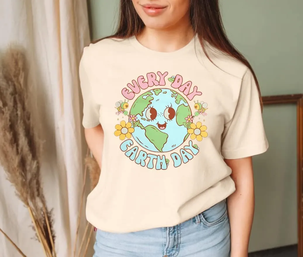 Earth Day Shirt for Women Every Day Earth Day Shirt Environmental Nature Lover Short Sleeve Tops