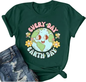 Earth Day Shirt for Women Every Day Earth Day Shirt Environmental Nature Lover Short Sleeve Tops