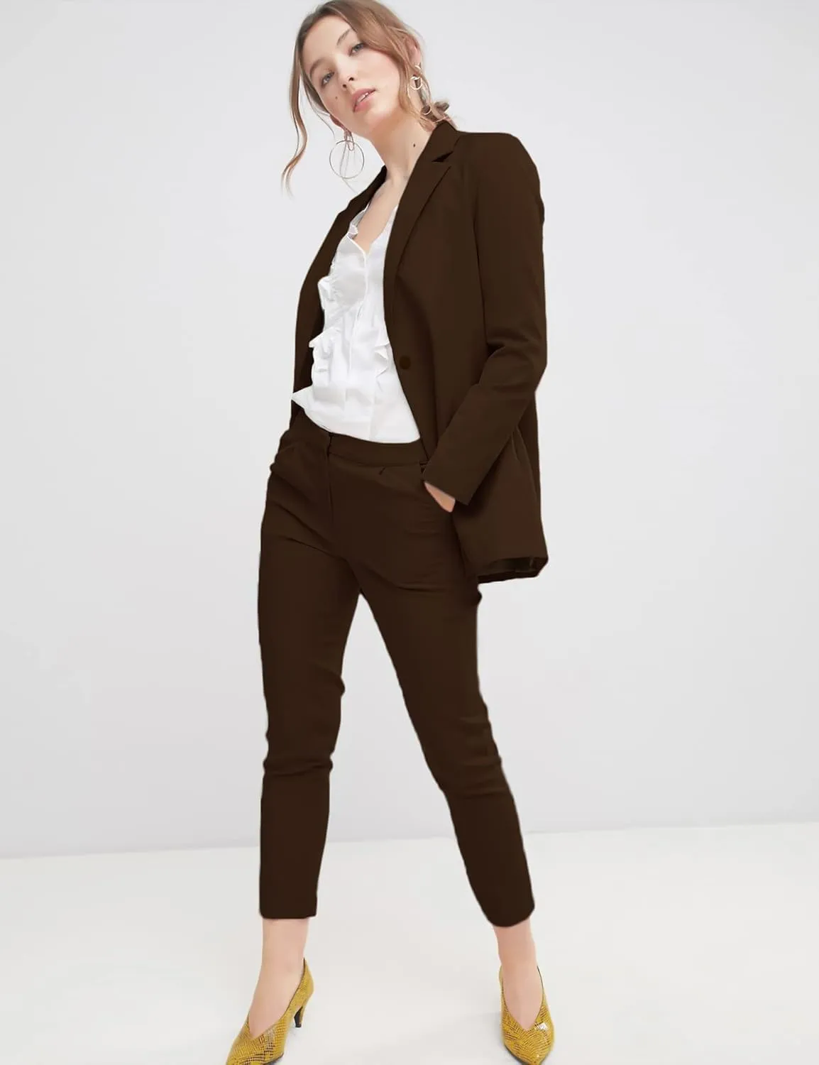 EXTRO&VERT Boyfriend Blazer Jackets for Women Single Button Side Pockets Suit Jacket for Casual Business