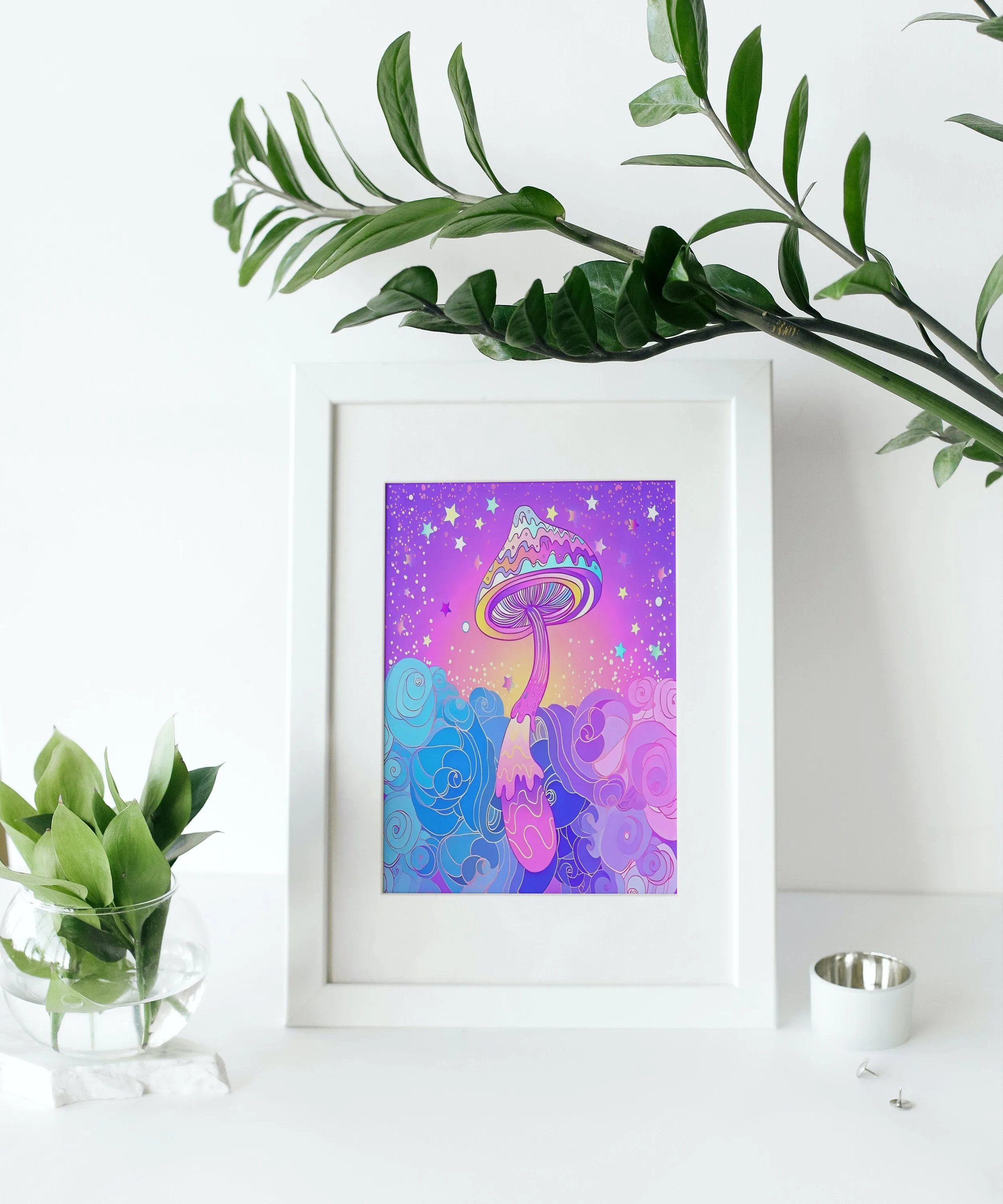 Fantasy Mushroom Art Set Of Two PRINTABLE ART, Funky Urban Decor, Abstract Neon Artwork, Mushroom Decor, Trippy Art, Purple Street Art