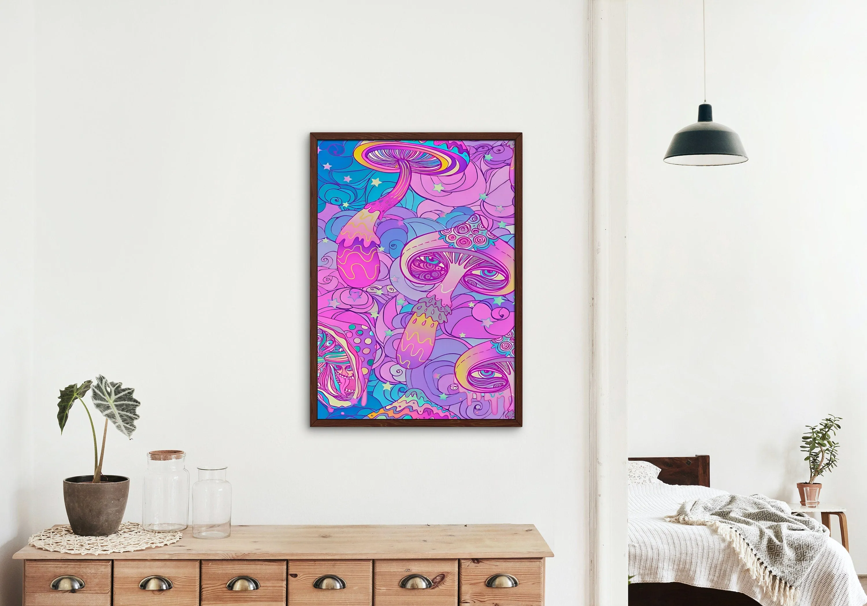 Fantasy Mushroom Art Set Of Two PRINTABLE ART, Funky Urban Decor, Abstract Neon Artwork, Mushroom Decor, Trippy Art, Purple Street Art
