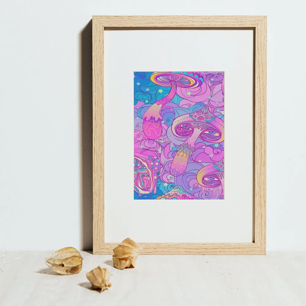 Fantasy Mushroom Art Set Of Two PRINTABLE ART, Funky Urban Decor, Abstract Neon Artwork, Mushroom Decor, Trippy Art, Purple Street Art